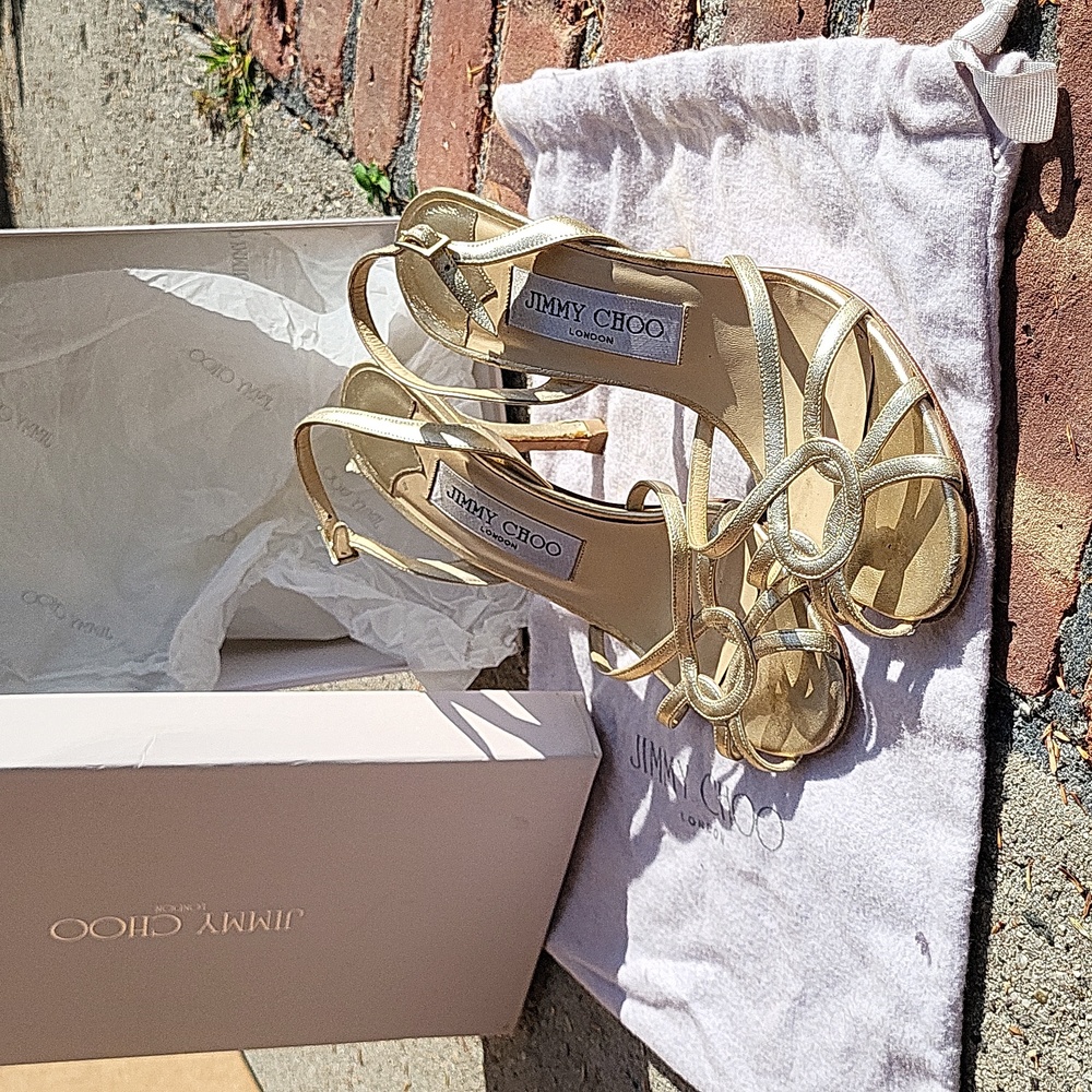 Jimmy Choo Soft Gold Strappy Heels